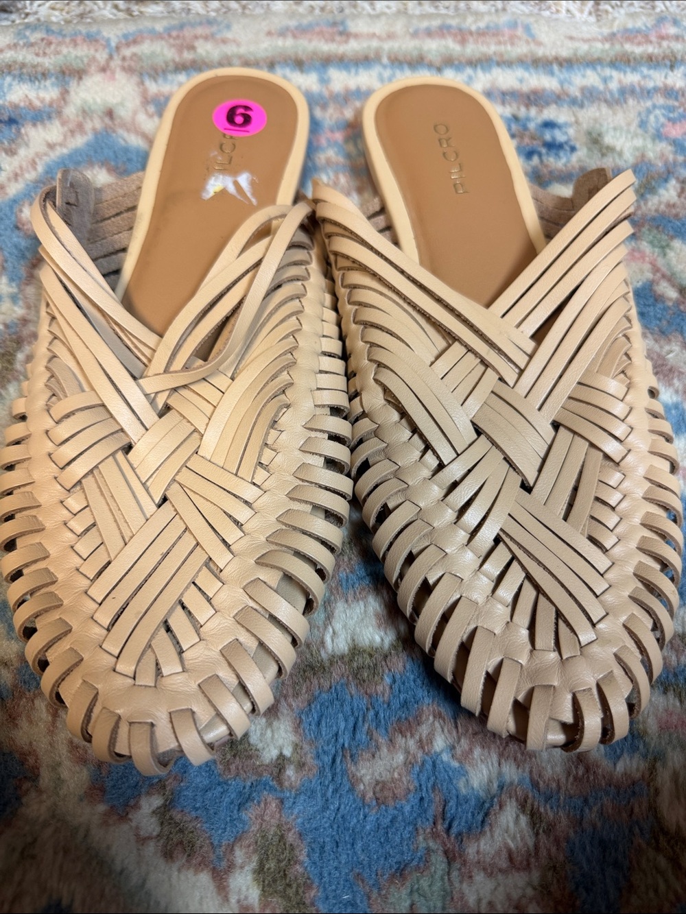 Pilcro Woven Leather Huarache Mules Slides Nude Tan Size 6